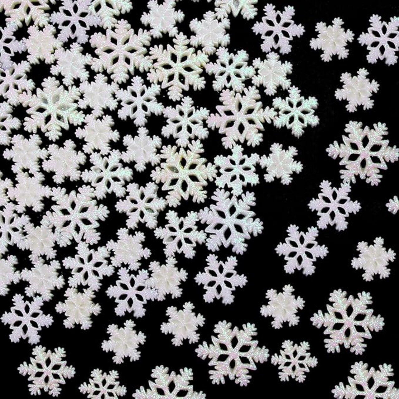 48pcs White Glitter Snowflake for Christmas Embellishment DIY Craft Project Winter Wonderland Supply